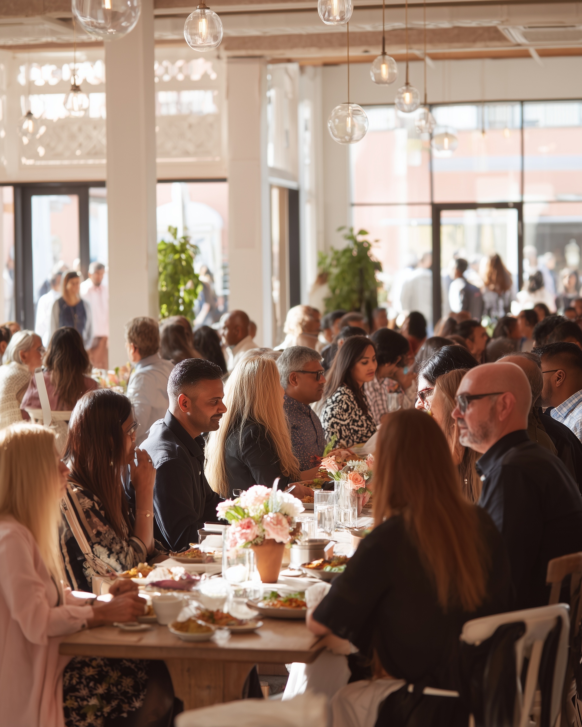 Guests dining together at a catered Sankranti event